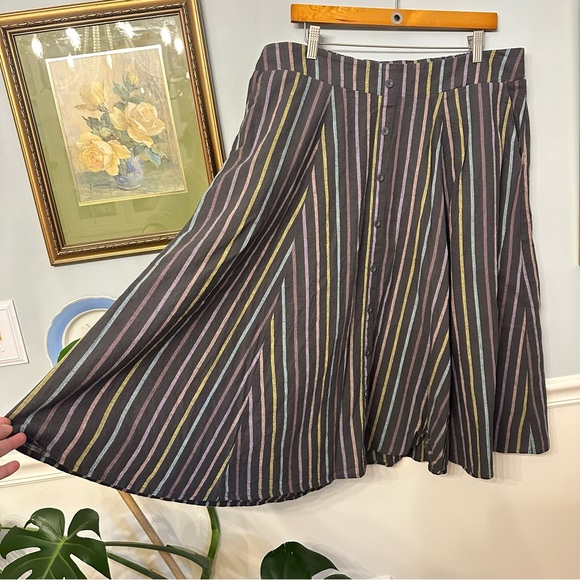 Torrid Striped Midi Skirt Size 1X A-Line Retro 50s Button Down Full Pinup Circle - Picture 2 of 10
